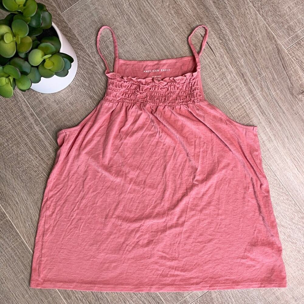 AMERICAN EAGLE Women's Ruched Racerback Pink Tank Top
